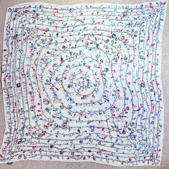 Alexander McQueen Lg Square Silk Charm Bracelet Shawl/Scarf Cream/Blk./Red/Blue - Picture 3 of 13